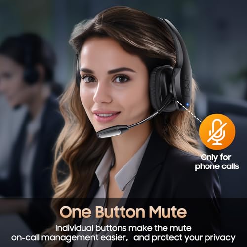Trucker Bluetooth Headset, Wireless Headset with Mic, Bluetooth Headsets with Dual Noise Cancelling Microphone & Mute Butt...