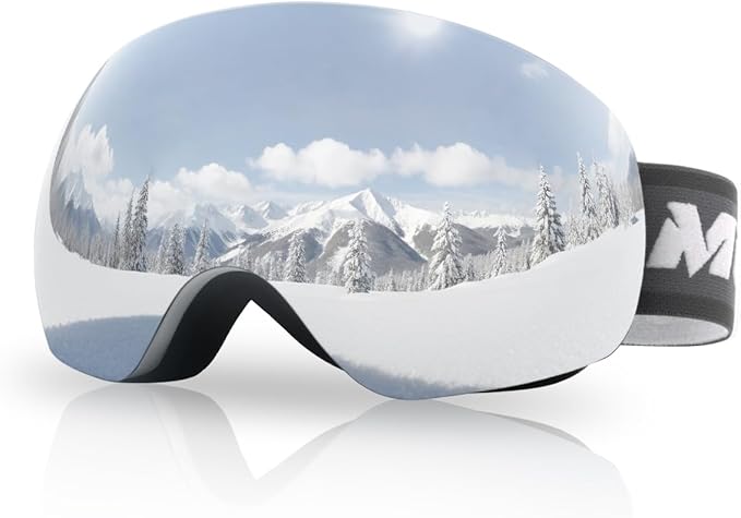 Meeloog Ski Goggles for Men & Women, OTG Snowboard Goggles with UV400 Protection, Anti-Fog & Spherical Design for Wider View
