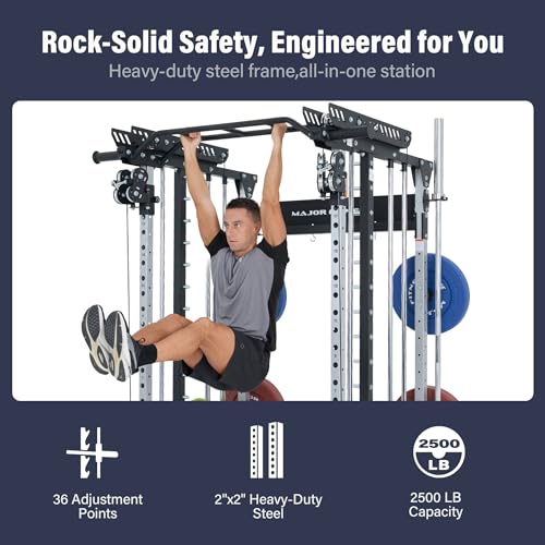 Major Fitness Drone MAX V Smith Machine with Weight Stacks, All-in-One Home Gym Squat Rack--2500LB Capacity, Dual LAT Pul...