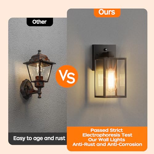 WIHTU Dusk to Dawn Outdoor Lighting Fixtures, Exterior Front Porch Light, Black Sensor Wall Sconce Lamp, Waterproof Wall L...