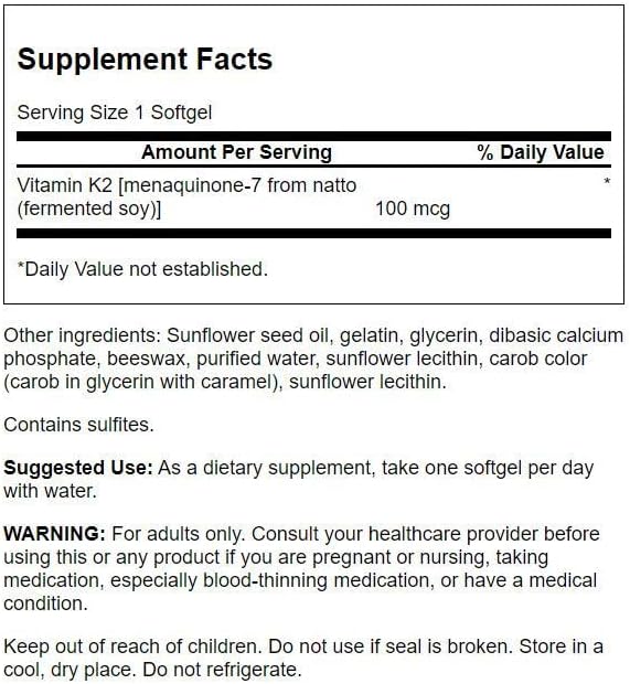 Swanson Vitamin K2 (Menaquinone-7) - Vitamin Supplement Supporting Cardiovascular and Bone Health - Made from Japanese Natto to Help Regulate Calcium - (30 Softgels, 100mcg Each) (3 Pack)