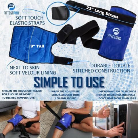 Fittest Pro Knee Ice Pack Wrap for Pain Relief, Reusable Hot and Cold Therapy Wrap for Swelling, Recovery, and Therapy for...