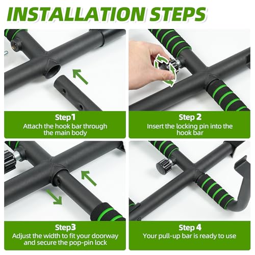 VBSD Upgrade Pull Up Bar for Doorway with Ergonomic Grip, Upto 440 Lbs Capacity No Screws Pullup Bar for Home Gym Indoor E...