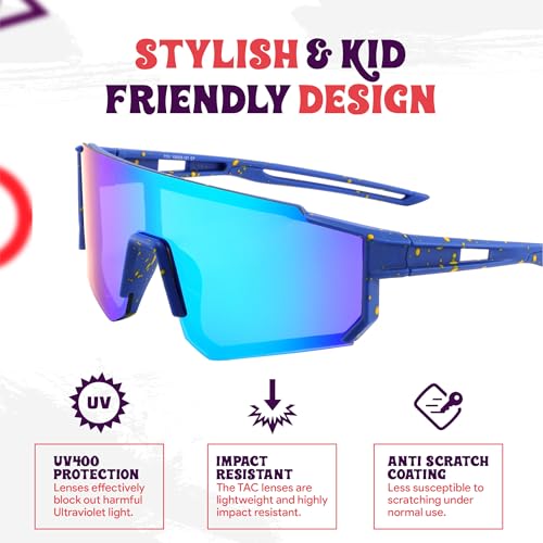 Yogo Vision Kids Sports Sunglasses Youth Lightweight Baseball Sun Glasses UV400 Protection Sport Frame Shades for Boys Girls