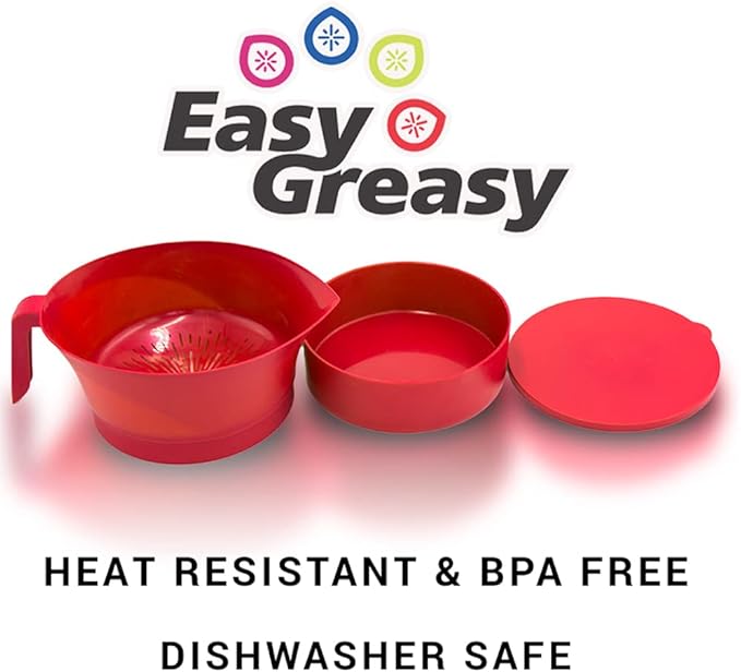 Colander Grease Strainer With Handle And Container, Catch Bowl With Lid 3 Piece Strain Set | Strains Ground Beef, Bacon & Pasta | Safe Kitchen Gadget BPA Free | Made In The USA (Purple)