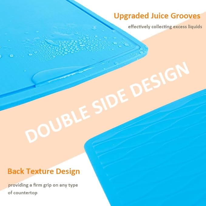 Liflicon Thick Silicone Cutting Boards for Kitchen Silicone Chopping Boards/Mats Set of 2 Extra Large14.6''x10.43'', Mini 9.1”x7.1” Non-slip Deep Drip Juice Groove, Dishwasher Safe-Red