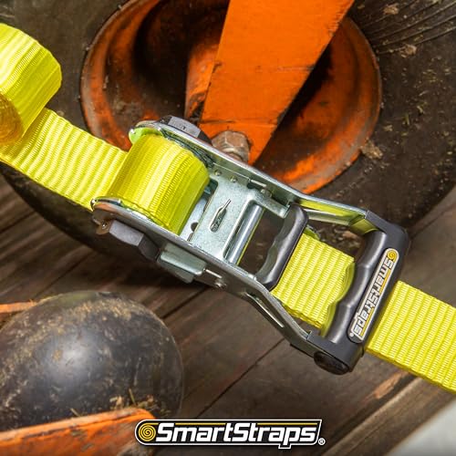 SmartStraps 14’ Ratchet Straps, 2 Pack –5,000lbs Break Strength, 1,667lbs Safe Work Load –Commercial Tie Down Straps for H...
