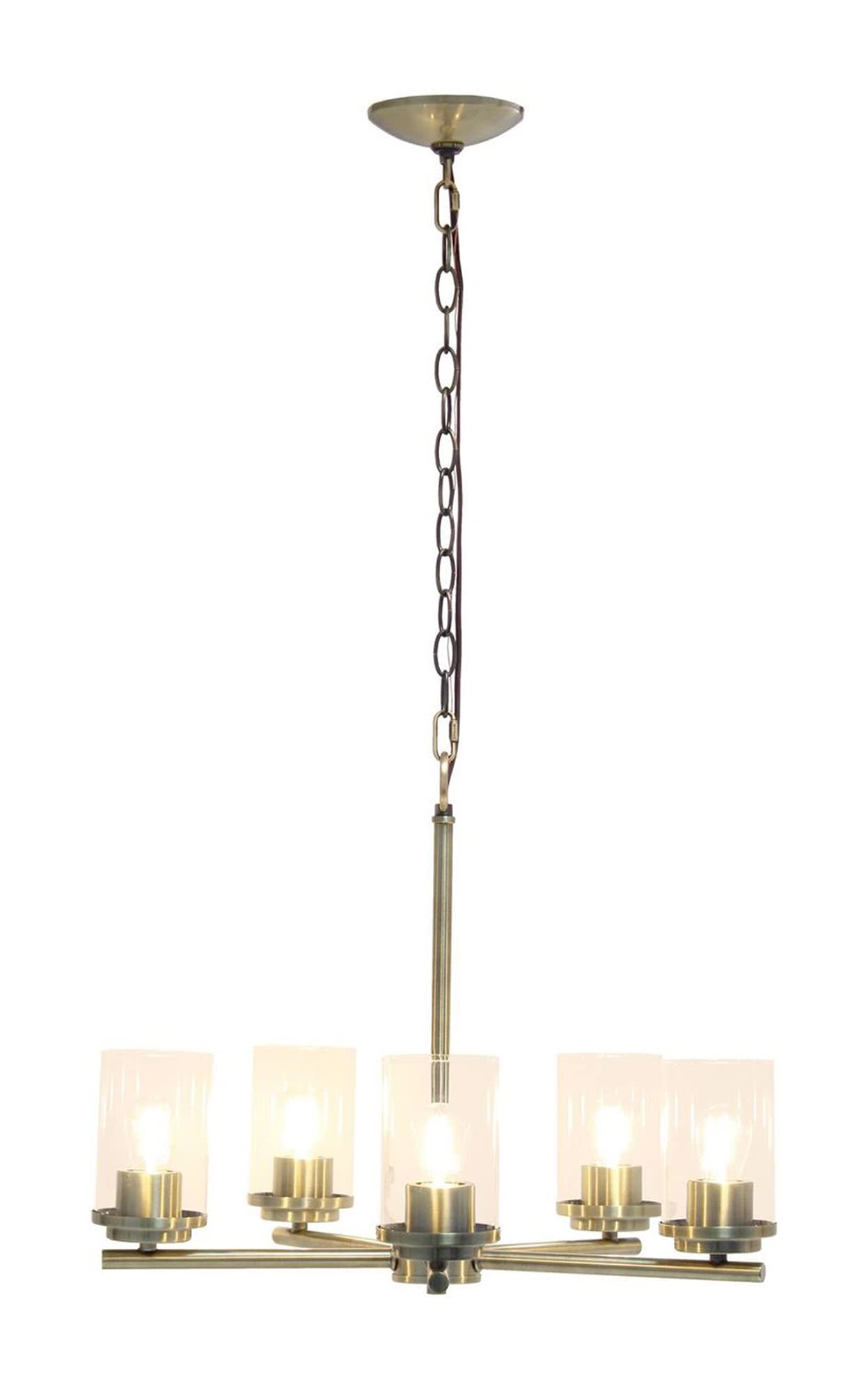 LALIA HOME 5-Light Pendant Chandelier, Clear Glass & Antique Brass, 20.5in x 20.5in x 64in, Model 1270-LHP-3013-