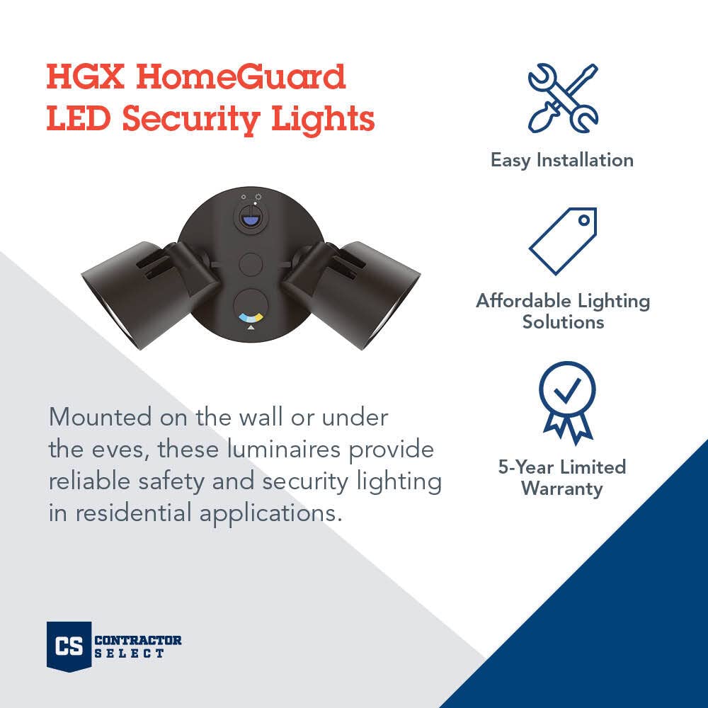 Lithonia Lighting HGX LED Security Flood Lights, 2-Light, Photocell Sensor, Dark Bronze, 1800-2750 Lumens