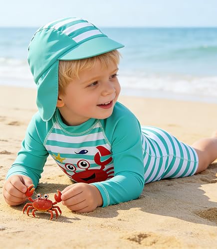 ADUKIDE Baby Boys Swimsuit Summer Beach Rash Guard Swimwear One Piece Sunsuit with Sun Hat 3-24 Months