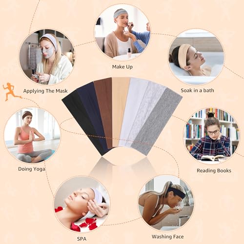 DiyJibb Headbands for Women, Stretchy Non Slip Soft Cotton Cloth Hair Bands for Sports, Workout, Yoga and Running, 7pcs