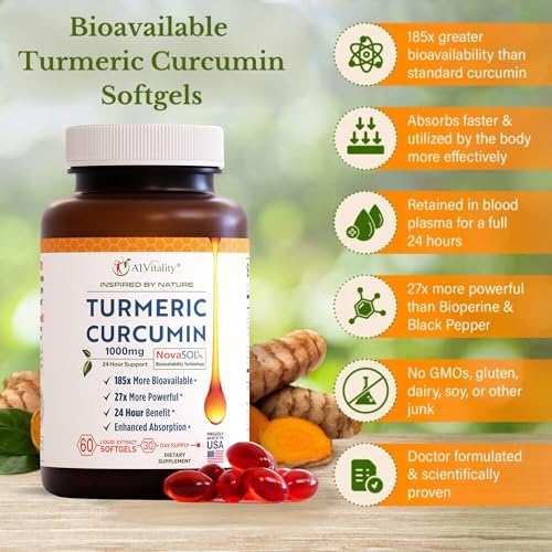 A1Vitality NovaSOL Turmeric Curcumin 1000mg – Clinically Proven 185x Higher Absorption – Promotes Joint Comfort, Mobility...