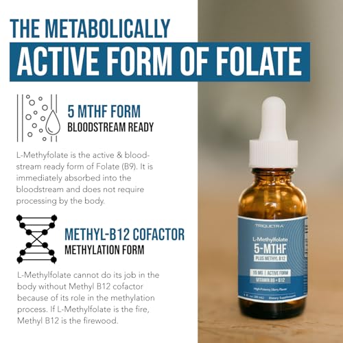 L Methyl Folate 15mg Plus Methyl B12 Cofactor – Organic Berry Flavor, High Potency Liquid Sublingual Active 5-MTHF Form - ...