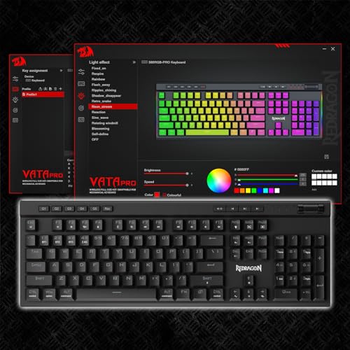 Redragon K580 PRO Wireless RGB Gaming Keyboard, 3-Modes 104 Keys Mechanical Keyboard w/Hot-Swap Socket, Dedicated Media Co...