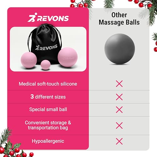 REVONS 3 in 1 Massage Ball Set - Lacrosse Balls for Myofascial Release, Back Pain Relief, Face Fitness, Trigger Points, Yo...
