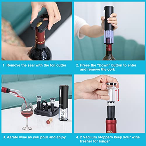 Moocoo Electric Wine Opener with Charging Base, Cordless Electric Wine Bottle Opener with 2-in-1 Aerator &Pourer, Foil Cut...