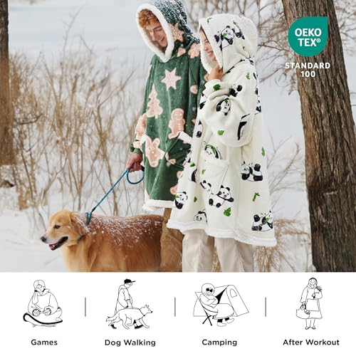 Bedsure Wearable Blanket Hoodie, Sherpa Hooded Blanket Printed for Adult & Kids as Gifts for Women, Mom Gifts Sherpa Hoodi...