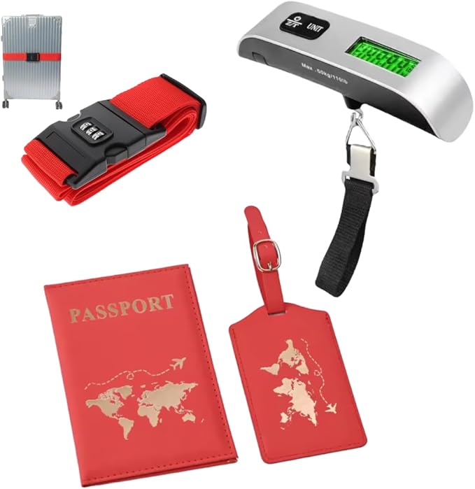 Travel Accessories Set, Luggage Name tag, matching Passport Holder with ID Cover, Digital Luggage Scale 110lb, Suitcase Se...