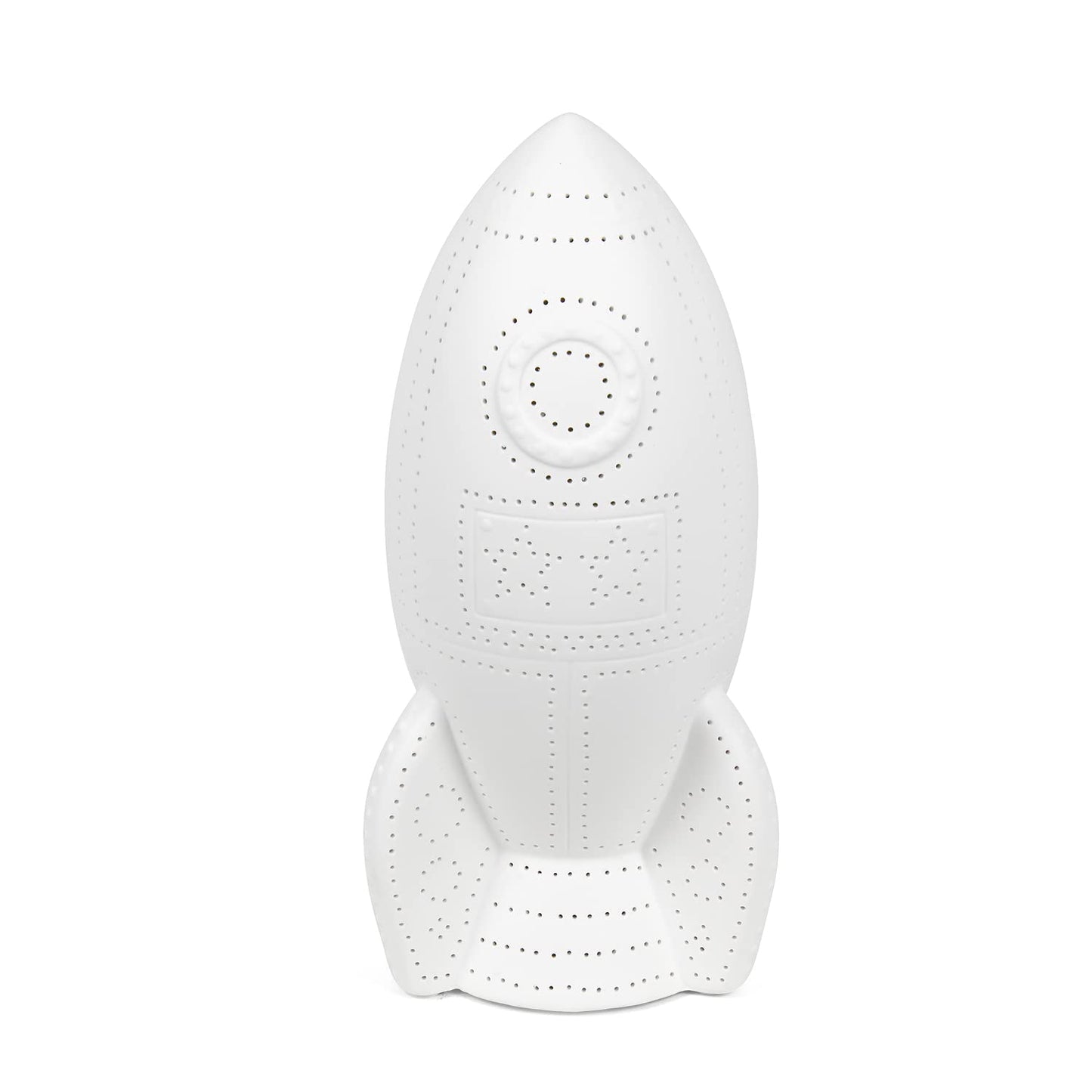 Simple Designs Table Lamp, Porcelain Rocket Ship, 6inL x 5.75inW x 12.5inH, White, Model LT2095-WHT