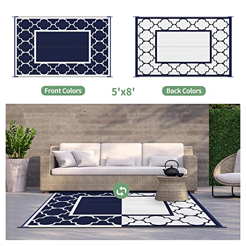 GENIMO 5' x 8' Outdoor Rug Waterproof for Patio Decor, Foldable Reversible Plastic Straw Area Rugs Mat for Camper, Outside...