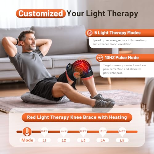 RELEXNOW Red Light Therapy for Knee with Heat & Vibration Massage, Extension Band, Wireless Controller, 660nm&850nm Near I...