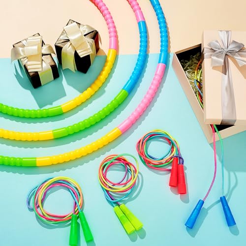 Silipull 8 Pcs Toy Hoop and Jump Rope Set for Kids Include 4 Skipping Rope and 4 Detachable Weight Size Hoop Gymnastic Fit...
