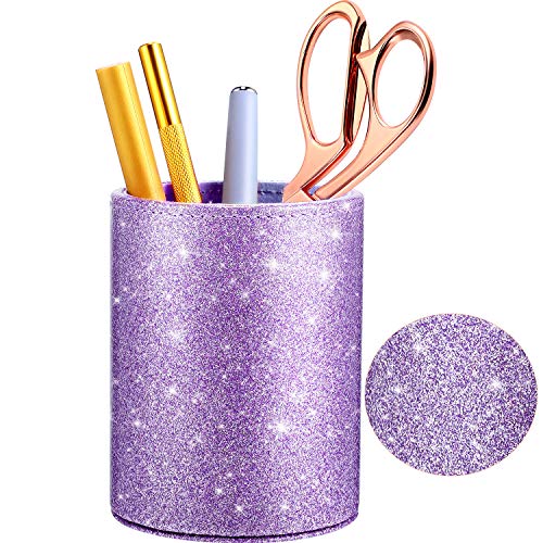 Outus PU Glitter Pen Holder Pencil Cup Shiny for Women Girls, Luxury Makeup Brush Holder Pu Leather Organizer Cup Gift for...
