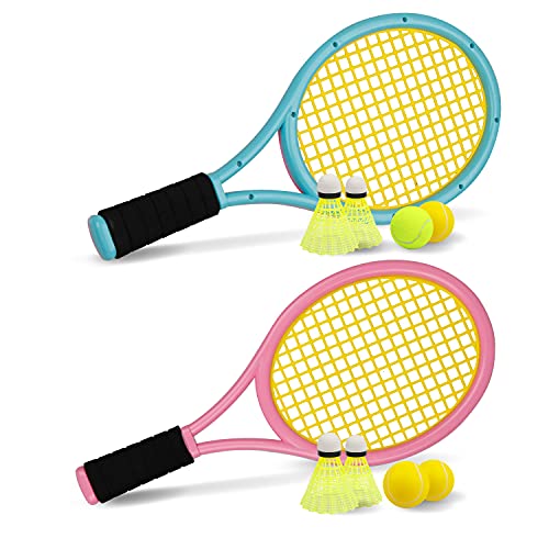 Crefotu Tennis Racket Set for Children,17 Inch Racquet with 1 Tennis Balls,4 Badminton Shuttlecocks and 3 Soft Balls for T...