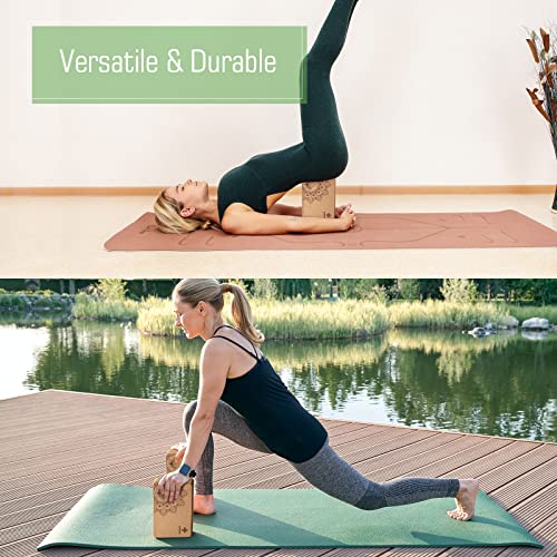 Overmont Cork Yoga Blocks 2 pack with 8ft Strap Natural Cork Bricks- High Density & Eco Friendly Yoga Accessories for Wome...
