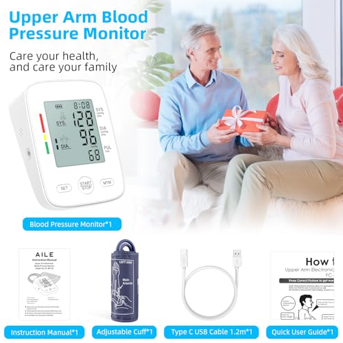 AILE Blood Pressure Monitor, Upper Arm Blood Pressure Machine, Automatic Blood Pressure Monitors for Home Use BP Monitors ...