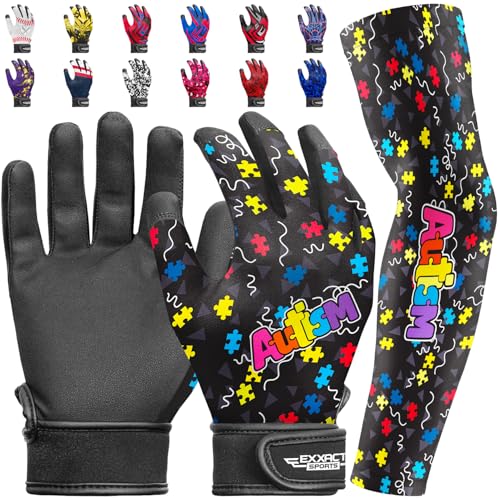 Exxact Sports Youth Batting Gloves with Arm Sleeve for Boys & Girls, Kids Baseball Batting Gloves for Softball, T-Ball