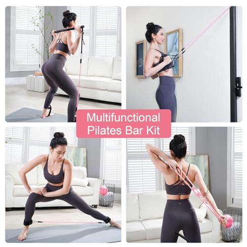 kisnbld Pilates Bar Kit with Resistance Bands, Multifunctional Pilates Bar with 3 Set Exercise Resistance Bands, Portable ...