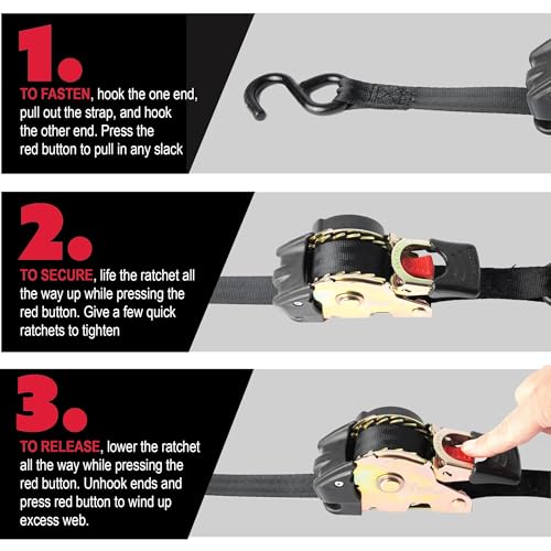 Erickson Pro Series 2in x 10ft Black Retractable Ratcheting Tie-Down Straps, High-Strength Design, 3300 lb Load Capacity, ...