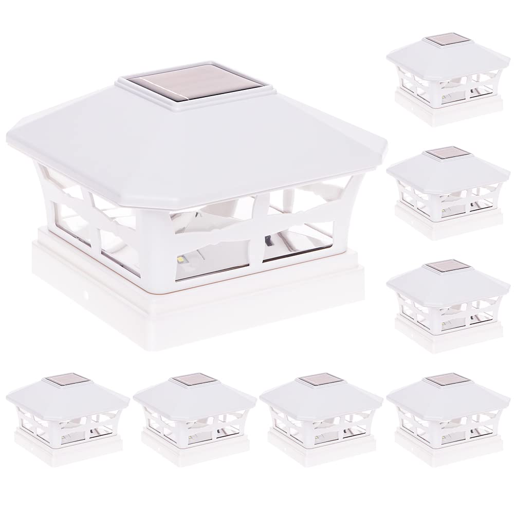 GreenLighting Solar Post Cap Lights - Waterproof White LED, 8 Pack, Fits 5x5 PVC/Vinyl, Model TN-1217796, Outdoor Landscaping Decor