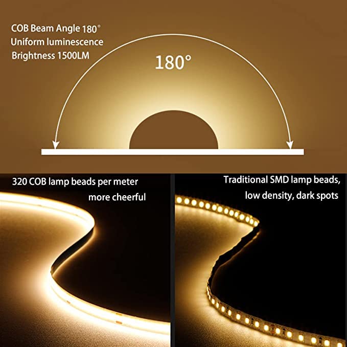 Mdee?Usb Cob Tape Light Led Strip 3.28Ft/1M- Flexible 5Mm Hidden Dc 5V Led Tape With 320 Leds/M For Warm White (4000K) Lighting. Cuttable  Shapeable  Usb Powered. Ideal For Kitchen  Office Decor