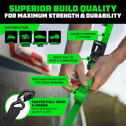 Rhino USA Ratchet Straps Heavy Duty Kit (2-Pack) - 1.6 Inch x 8 Feet Min Break Strength (5,000) - Ultimate Tie Down Straps...