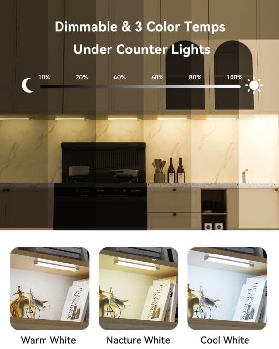 Rihvy Under Cabinet Lighting 12 Inches Rechargeable Motion Sensor Light Indoor  3 Color Dimmable Closet Light Battery Operated  Usb Stick On Led Magnetic Under Counter Lights For Kitchen Stair  6Packs