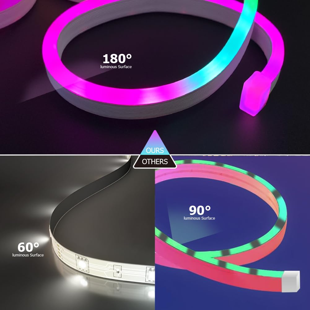EcoMyLife 16.4ft LED Neon Rope Lights, RGB, IP68 Waterproof, Dimmable, Flexible Strip Light for Indoor/Outdoor Decor