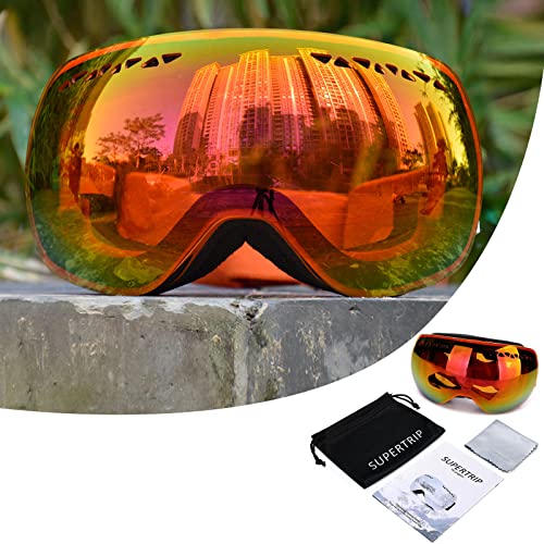 Supertrip Professional Ski Goggles for Men and Women Double Lens Anti-Fog Big Spherical Skiing Unisex Multicolor Snow Goggles