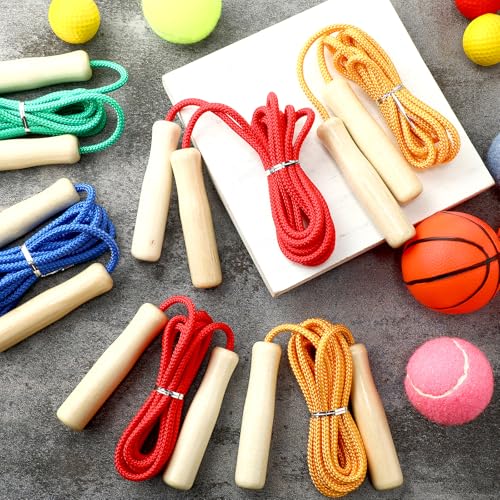Sonwyoung 8.53 FT Jump Ropes for Kids Adults Adjustable Cotton Skipping Rope with Wooden Handle for Multiplayer Double Dut...