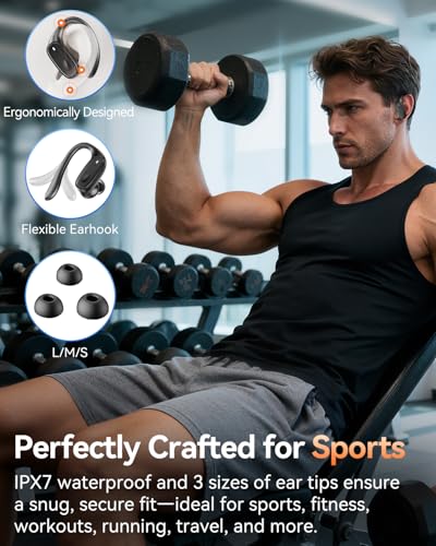 LEEMC Wireless Earbuds, Bluetooth Headphones 5.4, Ear Buds with Hooks for Sports, 80Hr Playtime Earphones, LED Display, IP...