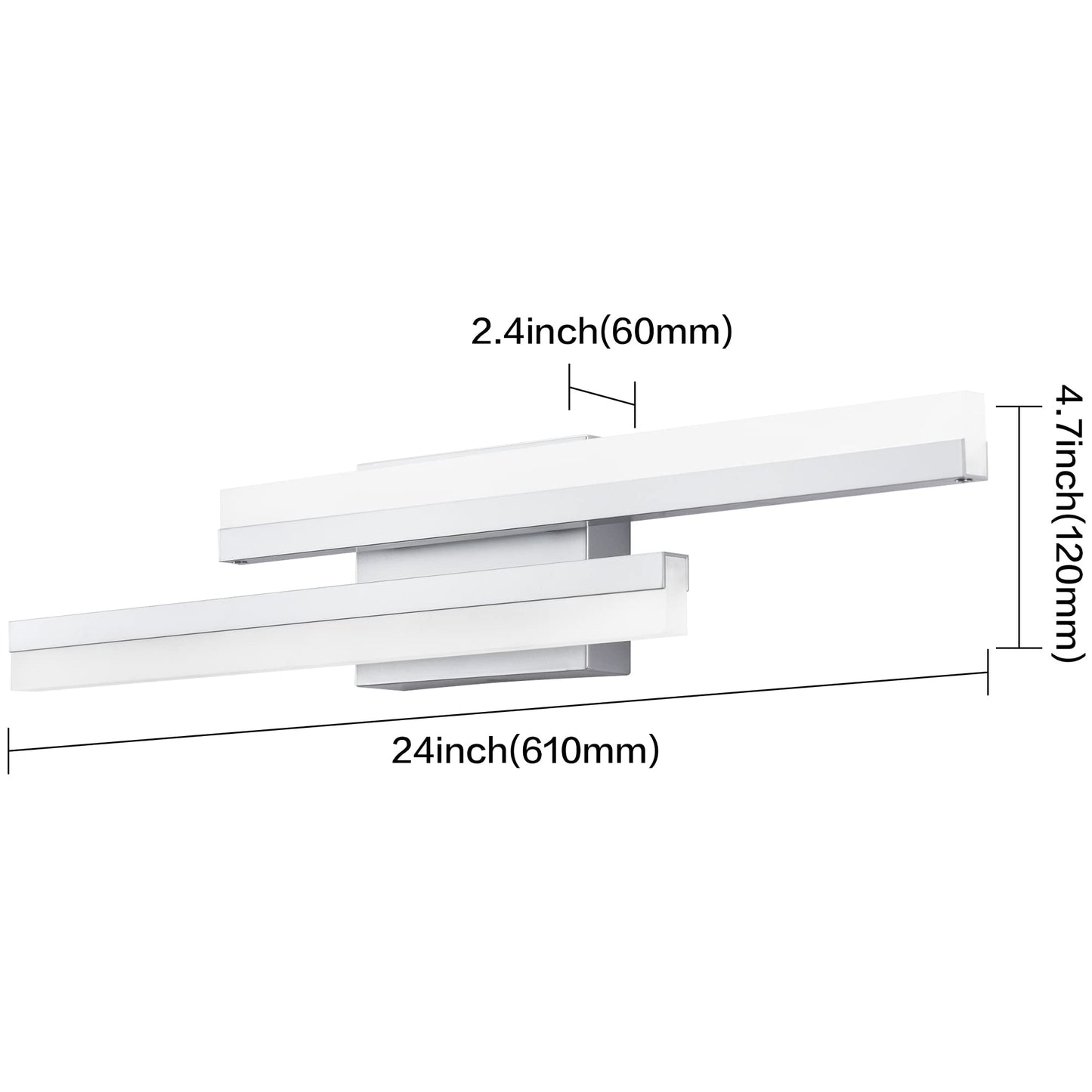 Presde 24-Inch Led Bathroom Vanity Light Fixture, Silver Aluminum, Model 6660-610Mm, Non-Dimmable Over Mirror Lighting