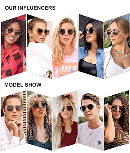 SOJOS Retro Vintage Round Polarized Sunglasses for Women Men Small Double Bridge Circle Sunnies SJ1104