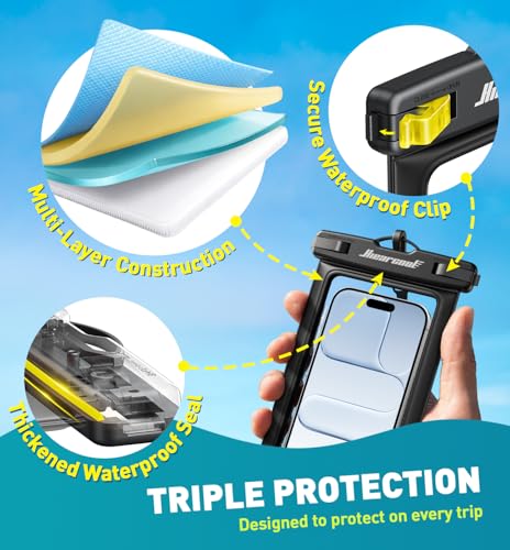 Hiearcool Waterproof Phone Pouch, IPX8 Waterproof Phone Case for iPhone 17/16/15/14 Pro Max, Cell Phone Dry Bag for Beach...
