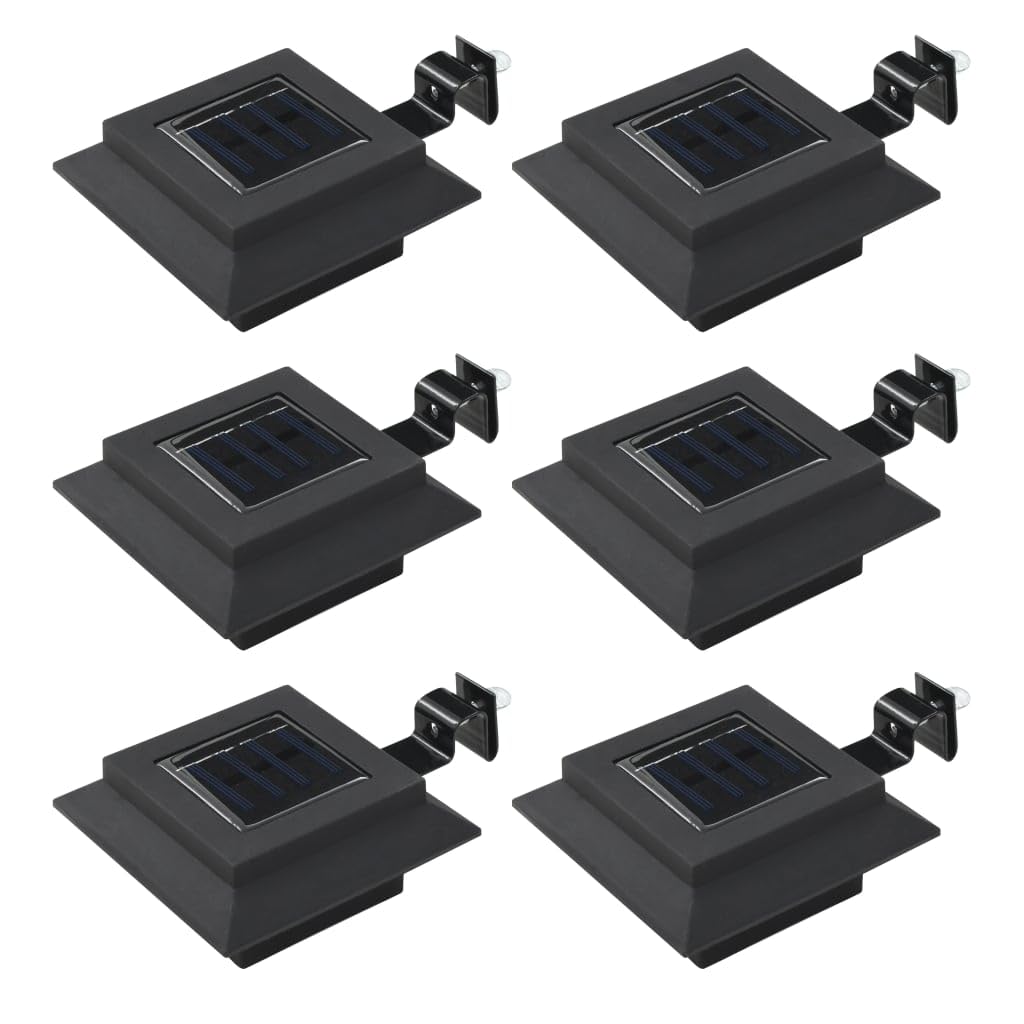 vidaXL Outdoor Solar Lamps Set of 6, LED Square Design, 4.7in Black, Eco-Friendly, Rechargeable Battery, Easy Installation, Model 44468