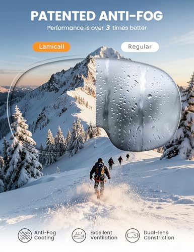 Lamicall Ski Goggles with 3X Anti-Fog - 100% UV Protection, OTG, Gifts for Skiing, Snowboard, Snowmobile, Men, Women