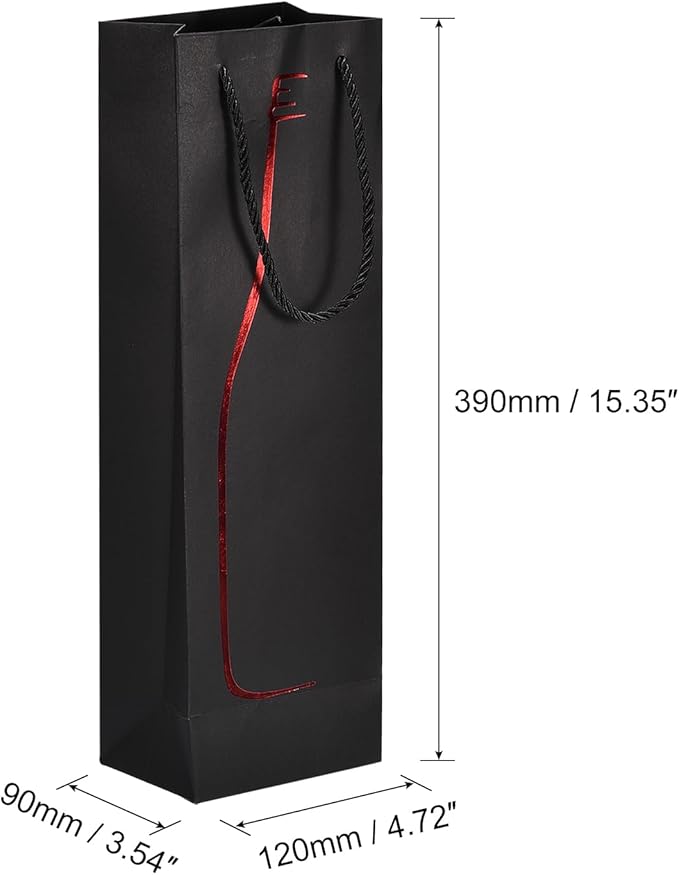 uxcell Wine Bags, 1pcs Black Red 5 x 4 x 15 In Wine Gift Bags with Rope Handles Paper Wine Tote Bag for Wedding Birthday Christmas Party Supplies