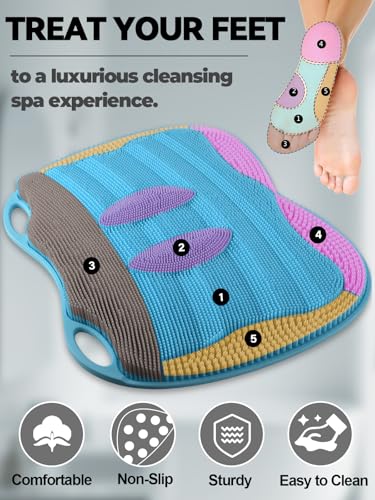 Kalolary Silicone Shower Foot Scrubber Mat, Large Foot Scrubber in Shower with Non Slip Suction Cups Foot Cleaner Brush to...