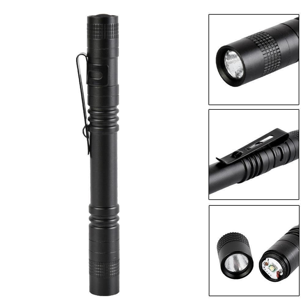 Tileon 5Pcs Led Pen Flashlight, 500 Lumen Mini Pocket Light, Aluminum, Black, Model 316