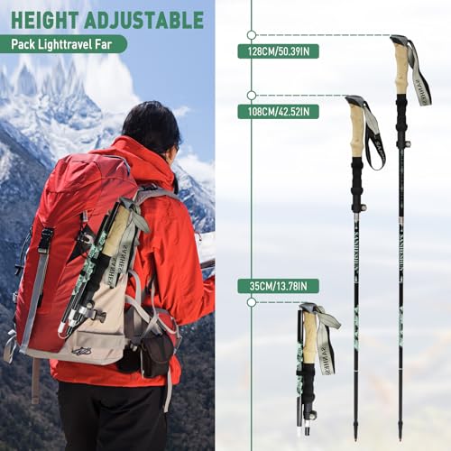 Walking Trekking Poles 2 Pack - 5 Section Lightweight Aluminium Alloy with Anti Shock & Quick Flip Lock - Cork EVA Handle,...